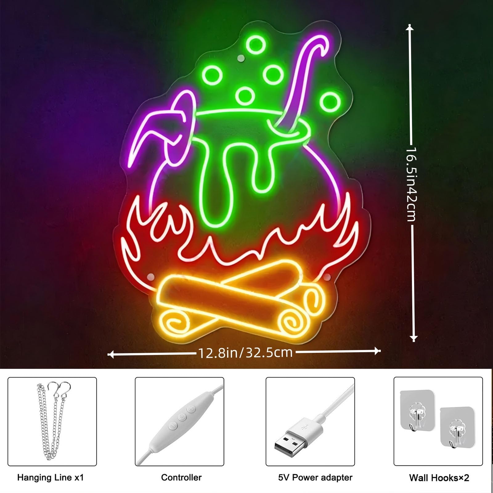 Witch Brew LED Neon Sign - Spooky Halloween Light, Cauldron Sign